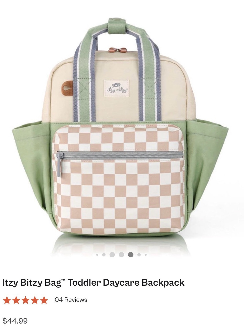 Itzy Ritzy Pink Check & Sage Green Canvas Backpack - Picture 8 of 8